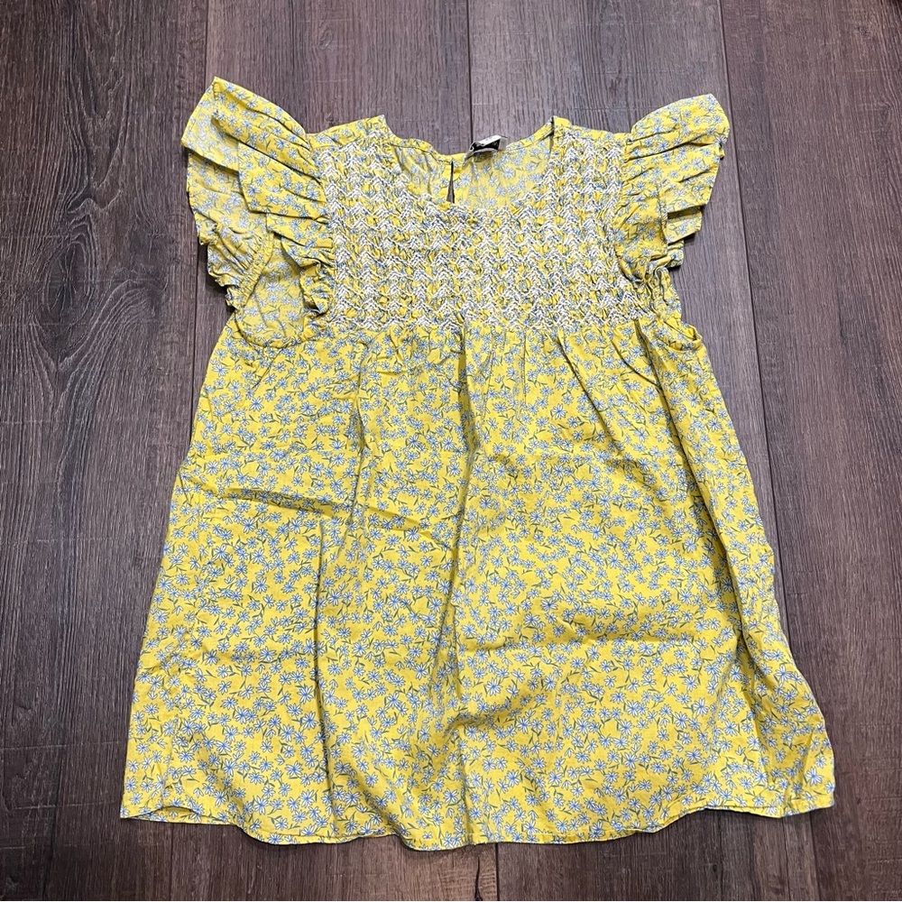 J. Crew Yellow floral flutter sleeve top